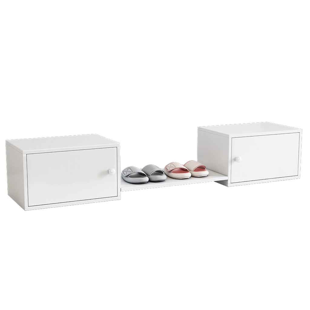Mobile Porta Scarpe con 2 Ante e Vano Aperto; Panca Ingresso; Stile Classico; in Legno Massello e MDF; 189×40×34;5 cm; Bianco