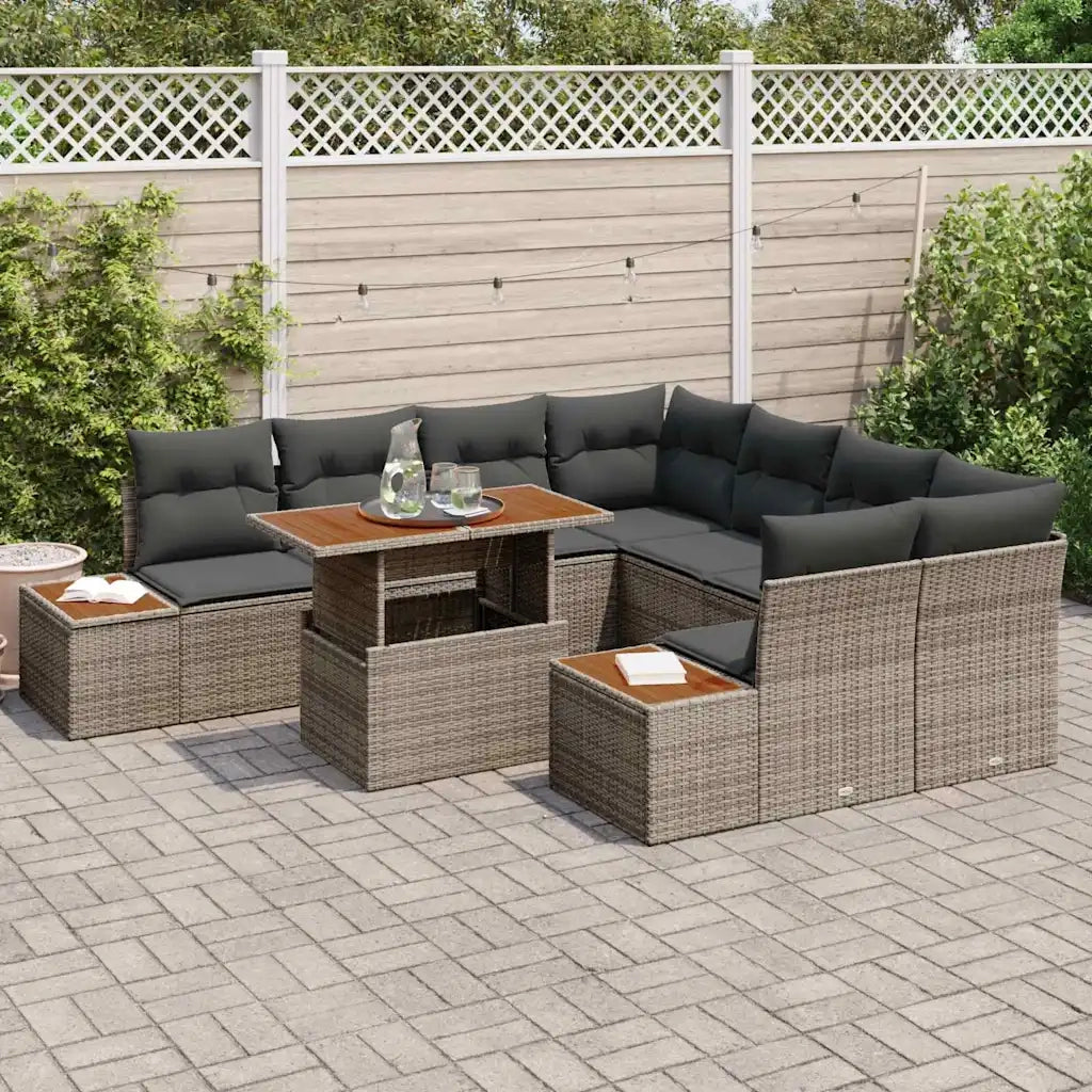 Set Divano da Giardino 9 pcs Grigio Poly Rattan 3358793