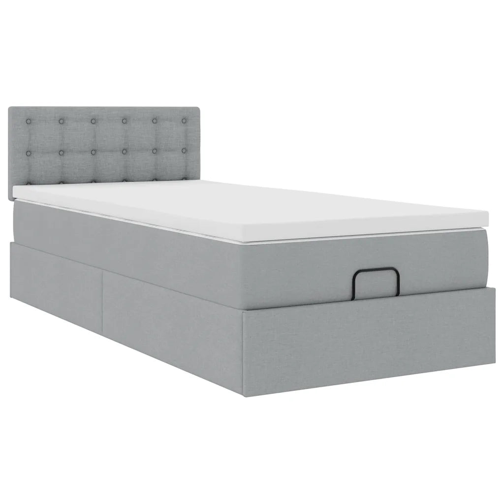 Pouf Letto con Materasso Grigio Chiaro 100x200 cm in Tessuto