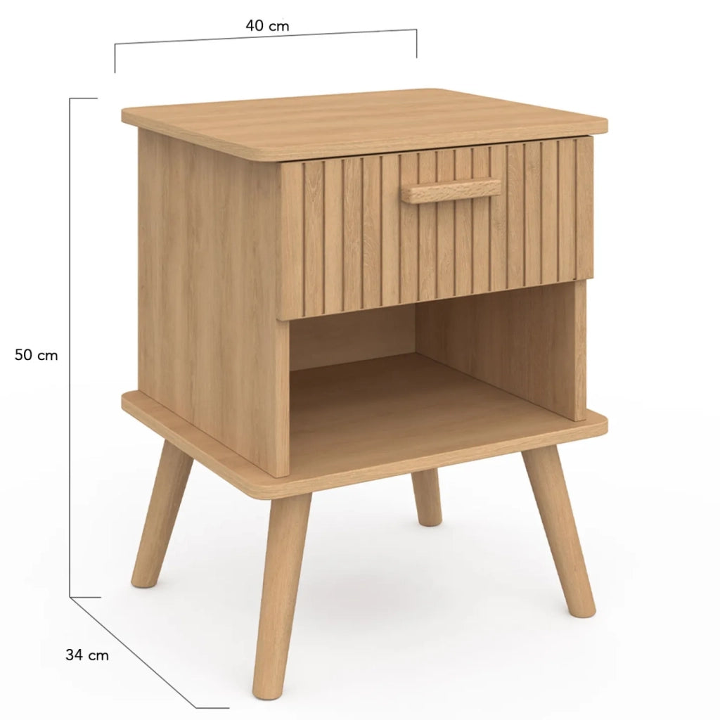 IDMarket - Set di 2 comodini a 1 cassetto JULIETTE con doghe in legno color rovere