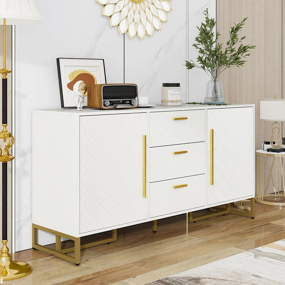 Buffet bianco elegante - Xylo - Motivo a chevron, 2 porte 3 cassetti