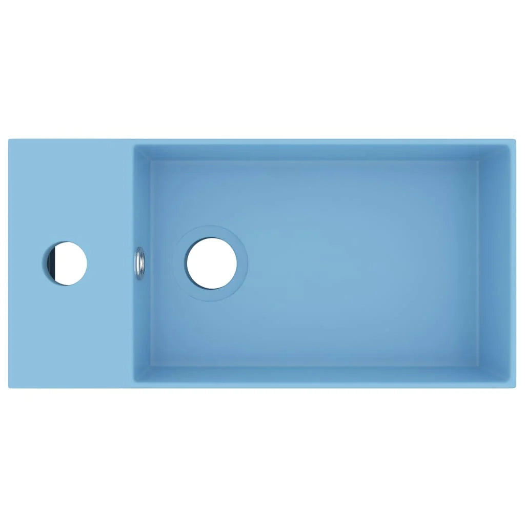 Lavandino da bagno con troppopieno lavabo da appoggio lavello da cucina lavabo da bagno lavabo per cosmetici 48 x 25 cm ceramica azzurra 02_0002731