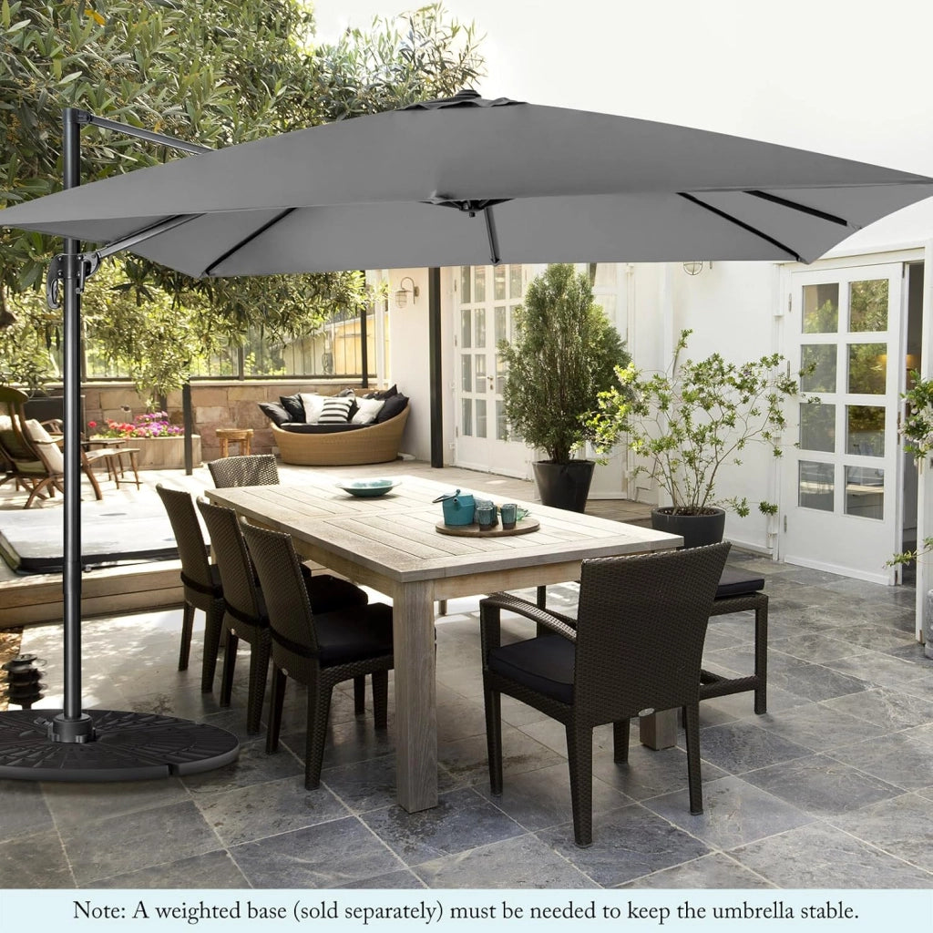 Ombrellone da Balcone 300 cm, Rettangolare da Giardino Decentrato e Pieghevole, Rotazione a 360°, con Base a Croce e Manovella, Ombrellone da Giardino per Esterno e Terrazzo (Grigio)