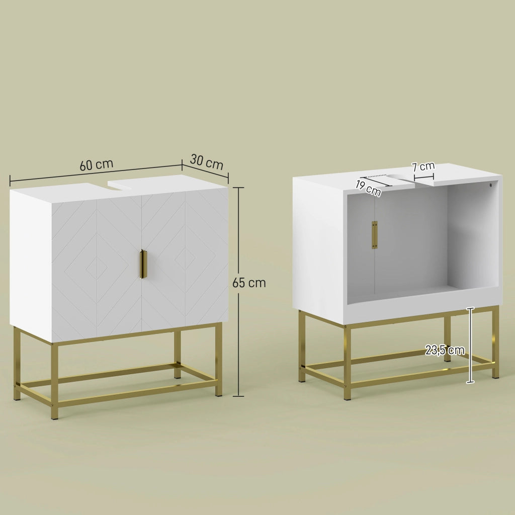 Mobile sottolavabo ¨C Xylo ¨C Bianco con ante doppie e piedini in acciaio dorato 60x30x65