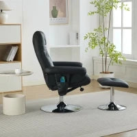 Poltrona relax, reclinabile e massaggiante a 5 punti, con funzione di riscaldamento elettrico e poggiapiedi, girevole a 360°, in tessuto PU, 75x76x103 cm, Nero