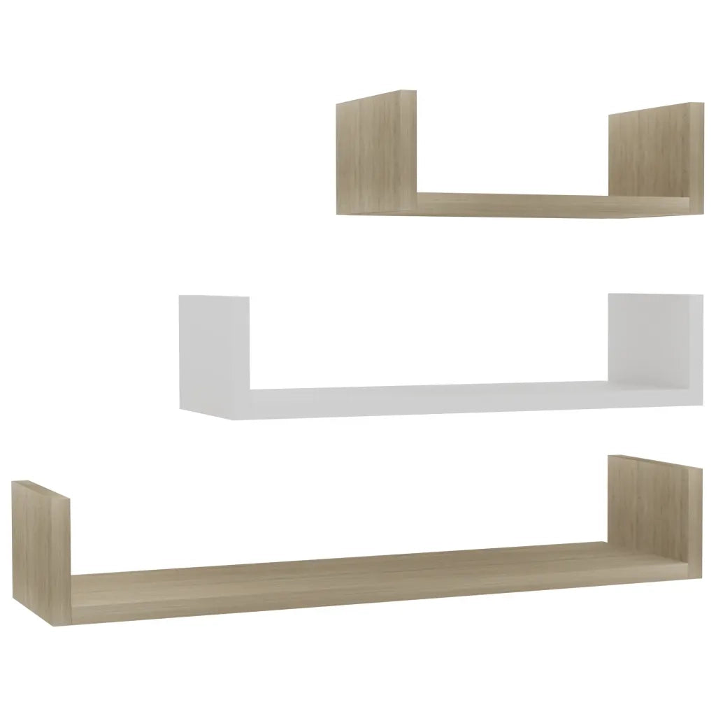 Mensole a Muro 3 pz Bianco e Rovere Sonoma in Legno Multistrato 800203