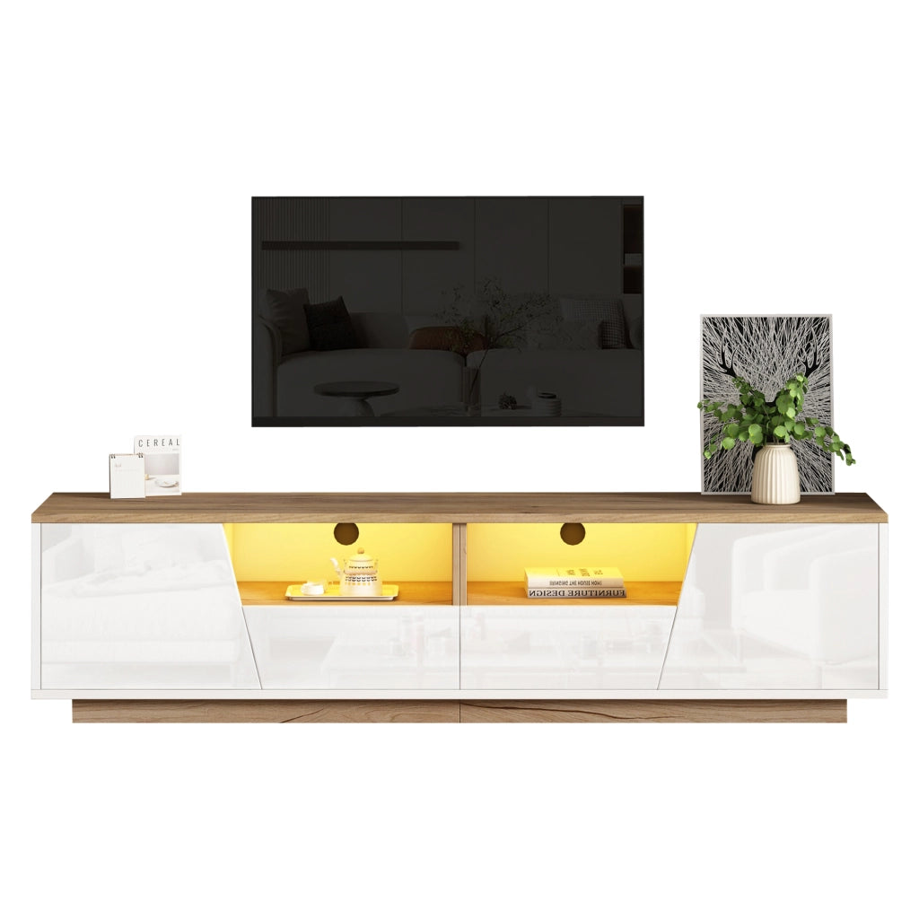 Mobile porta televisore 180 cm bianco e legno con luce regolabile e ampio spazio contenitivo