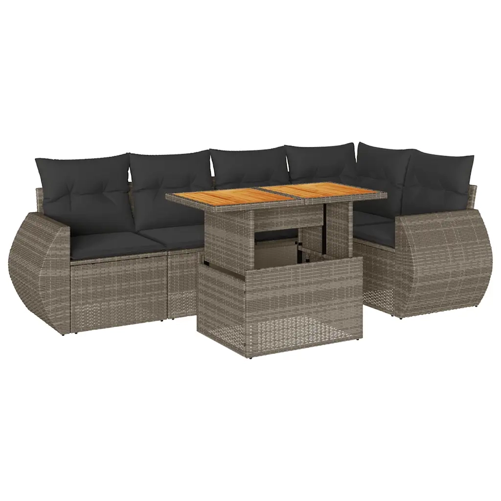 Set Divano da Giardino 6 pz con Cuscini Grigio in Polyrattan