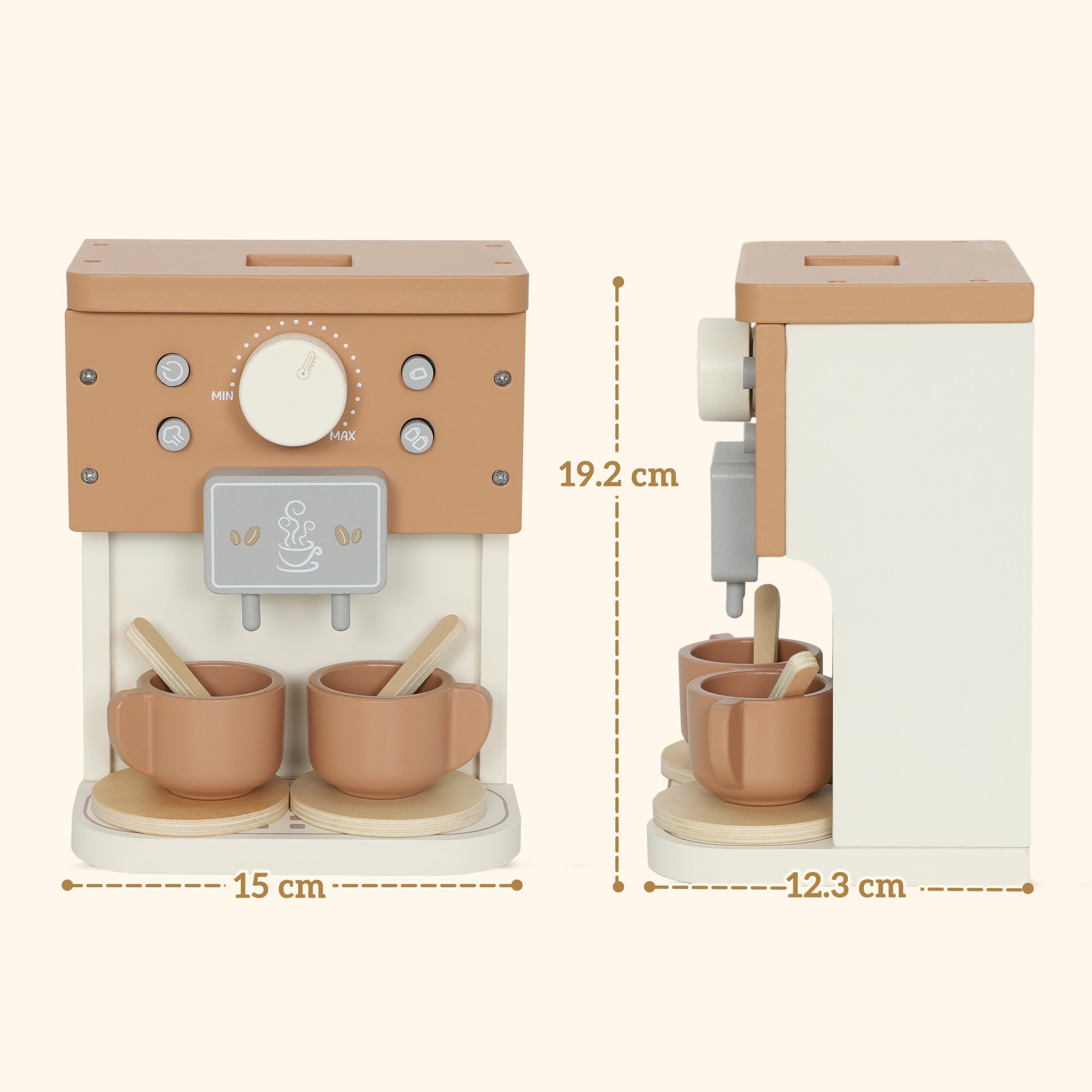Macchina del Caffè Giocattolo per Bambini con Accessori in Legno Marrone