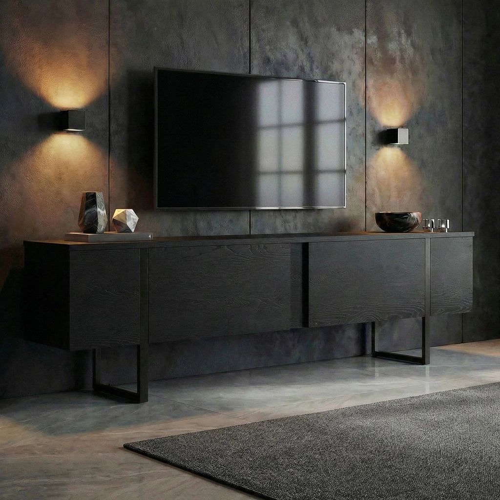 Supporto TV in legno "Onera" - 180 x 30 x 50 cm - Nero / Legno nero