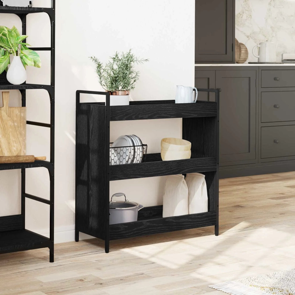 Carrello da Cucina Rovere Nero 70 x 30 x 82 cm