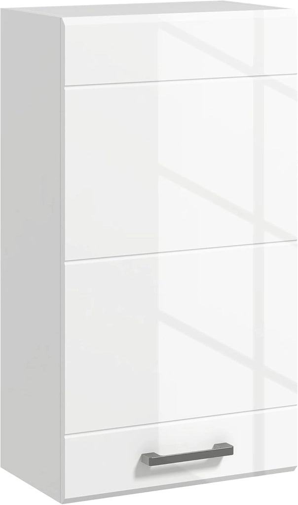 Mobiletto Bagno in MDF a 3 Ripiani con Ripiano Superiore Regolabile, Armadietto Bagno con Montaggio a Parete, 37x22.5x70 cm, Bianco Lucido