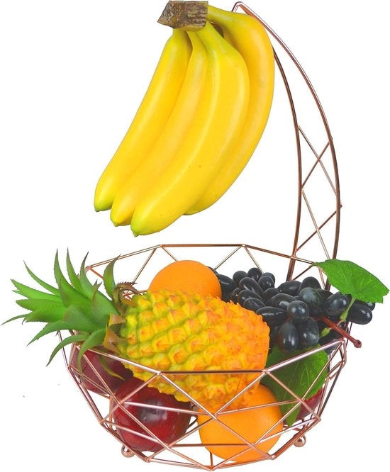 Fruitiera con grappolo di banane - finitura in acciaio inox argento - per tavolo