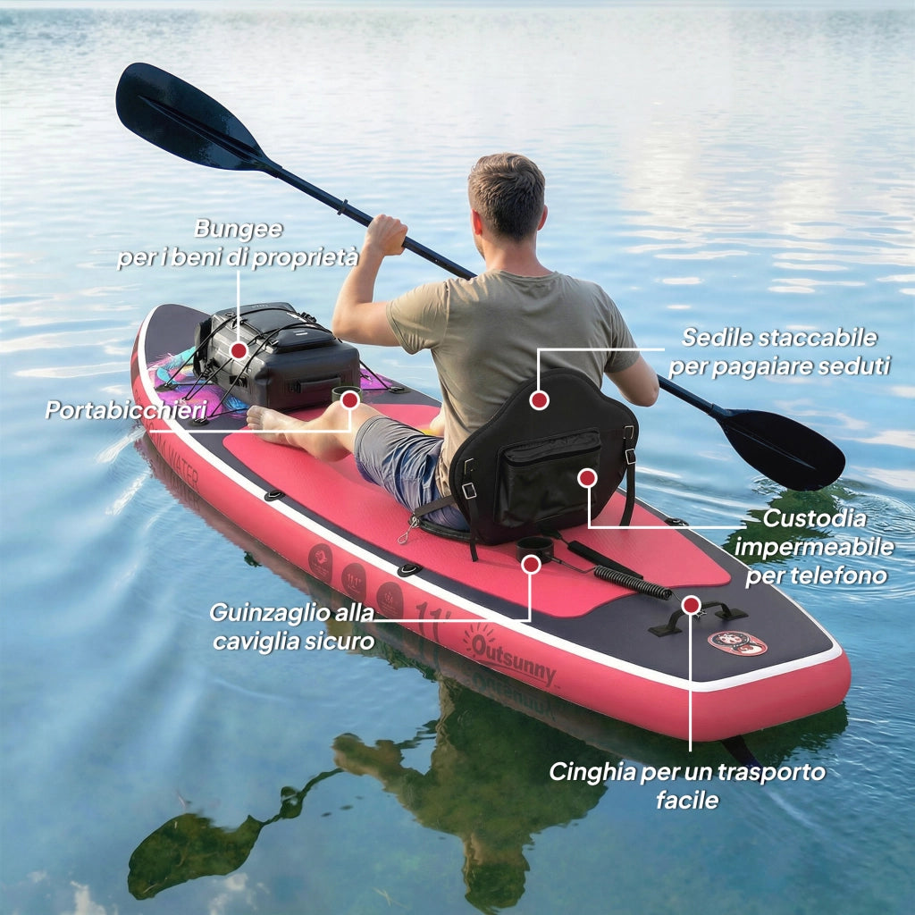 Tavola SUP Gonfiabile con Sedile e Pagaia - Xylo - 335x82x15 cm Blu Rosa