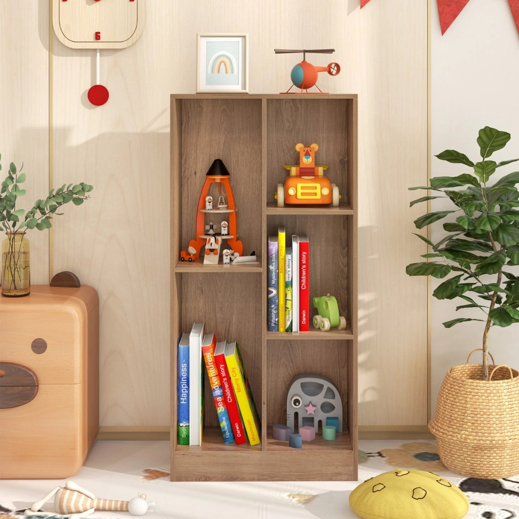 Libreria a 5 cubi con 2 kit antiribaltamento, Organizzatore di stoccaggio autoportante a 3 livelli in legno Naturale-Librerie