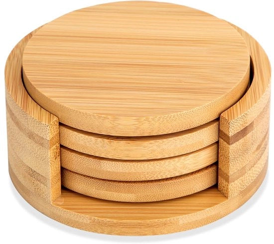 Sottopiani in bambù per bicchieri, set da 4, sottopiani in bambù rotondi con supporto per bicchieri, per bevande, bar, tazze, bicchieri - sottopiani per bicchieri in legno per tavola da pranzo