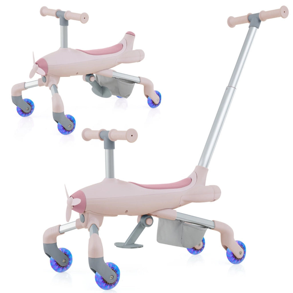 Auto a spinta per bambini di 18-60 mesi con luci a LED maniglia rimovibile e regolabile, Giocattolo scorrevole Rosa-Biciclette e tricicli