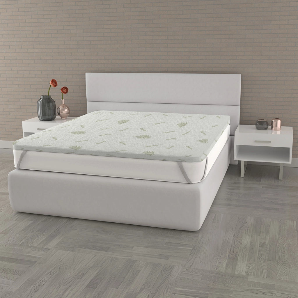 Topper Matrimoniale 160x190 cm Memory Sfoderabile Fodera Aloe con Elastici in Poliestere Bianco