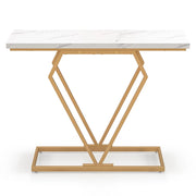 Consolle oro in finto marmo con telaio geometrico a forma di diamante, Tavolo stretto da ingresso da 100cm Bianco-Consolle