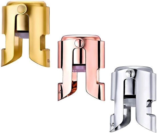 Stopper per champagne - Stopper in acciaio inossidabile - Perfetto per vino spumante - Set da 3 pezzi - Ideale per feste - Mantiene i bollic...