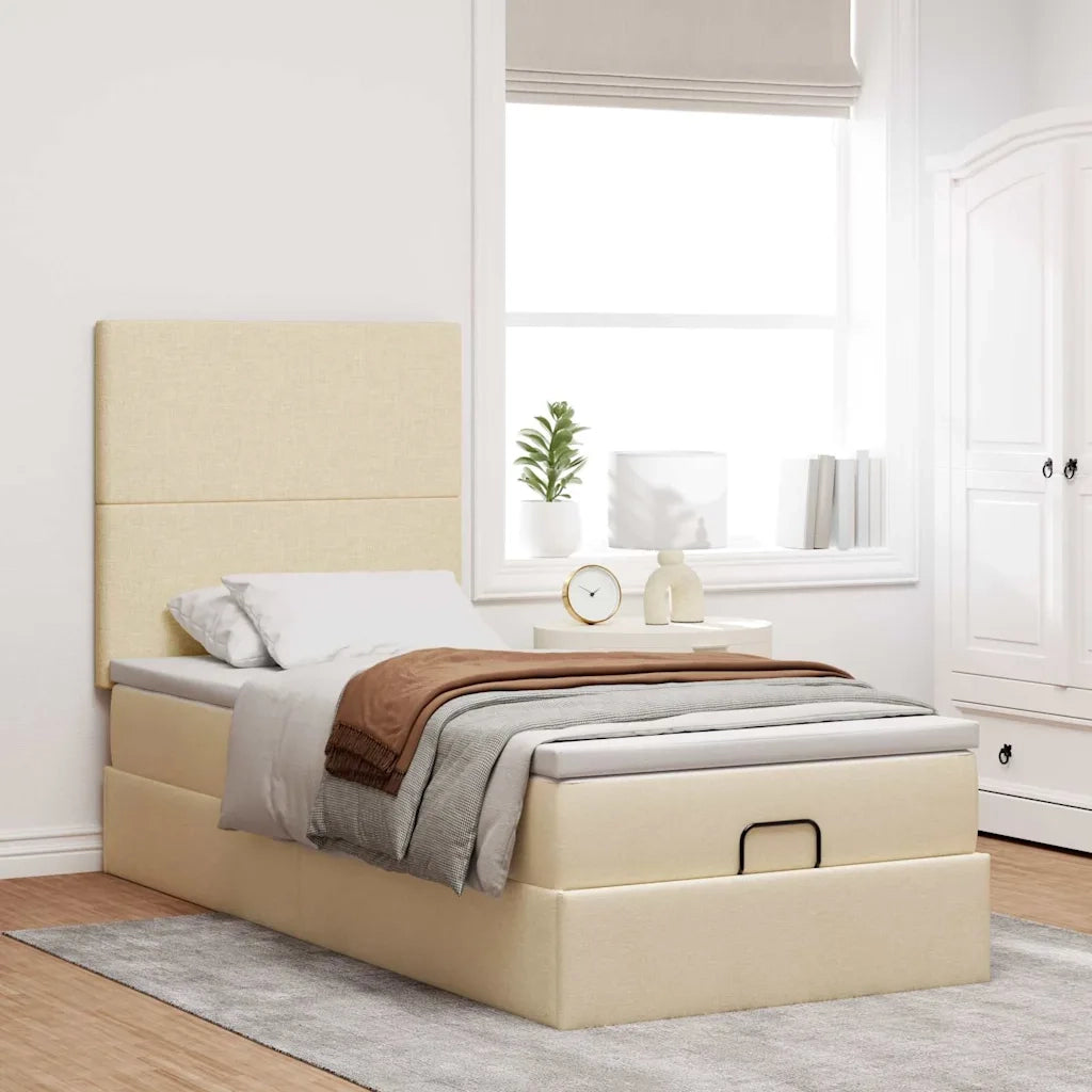 Struttura Letto Pouf con Materasso Crema 80x200 cm in Tessuto 3313883