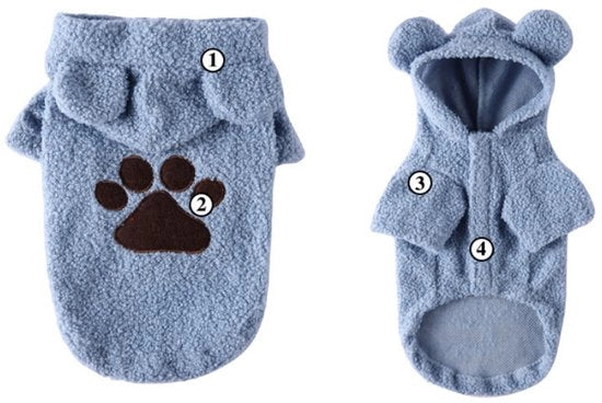 Pantaloni caldi e accollati per cani con cappuccio per Bulldog Francese, taglia piccola, blu (circa 35 cm di vita, 25 cm di lunghezza).
