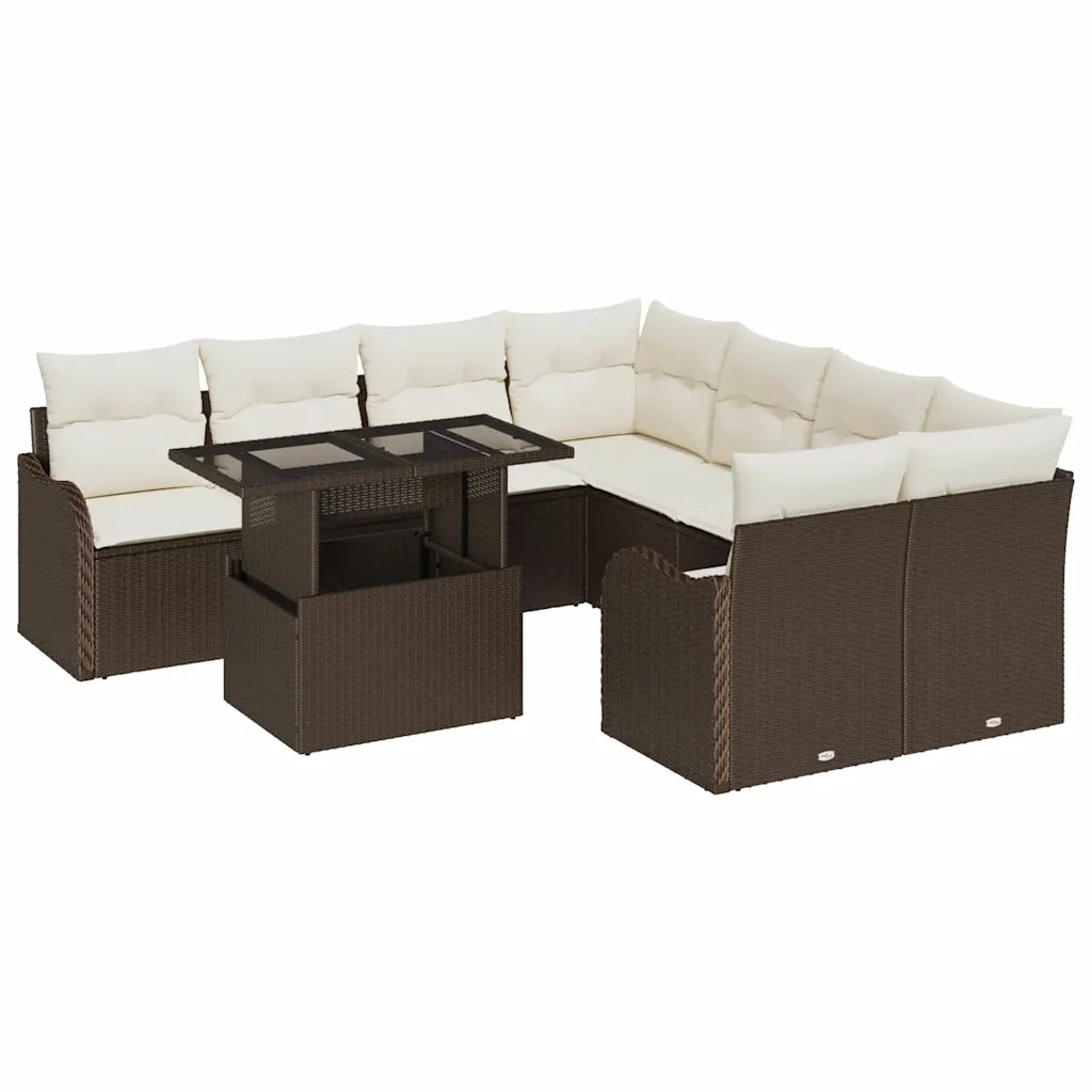 Set Divano da Giardino con cuscino 9 pcs Marrone Polyrattan 3357171