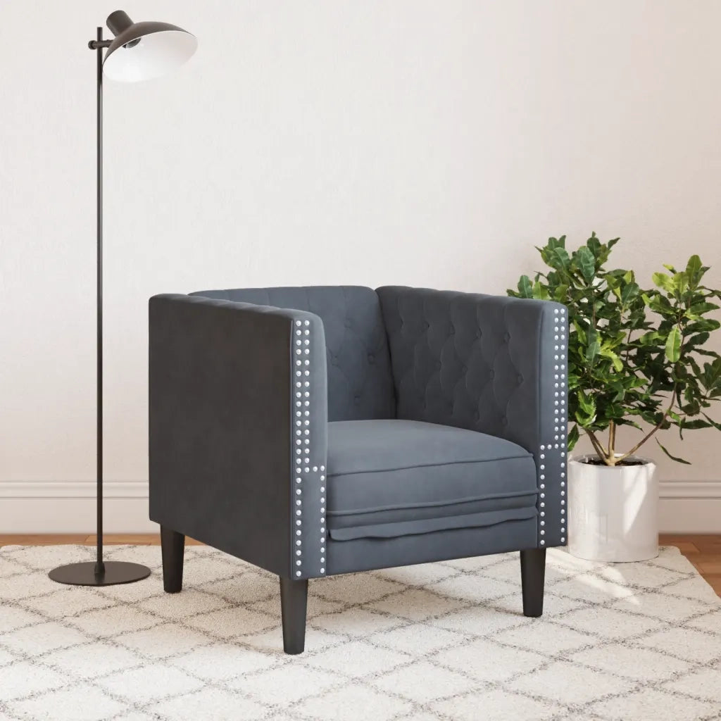Poltrona | Sedia Relax Chesterfield Grigio Scuro in Velluto