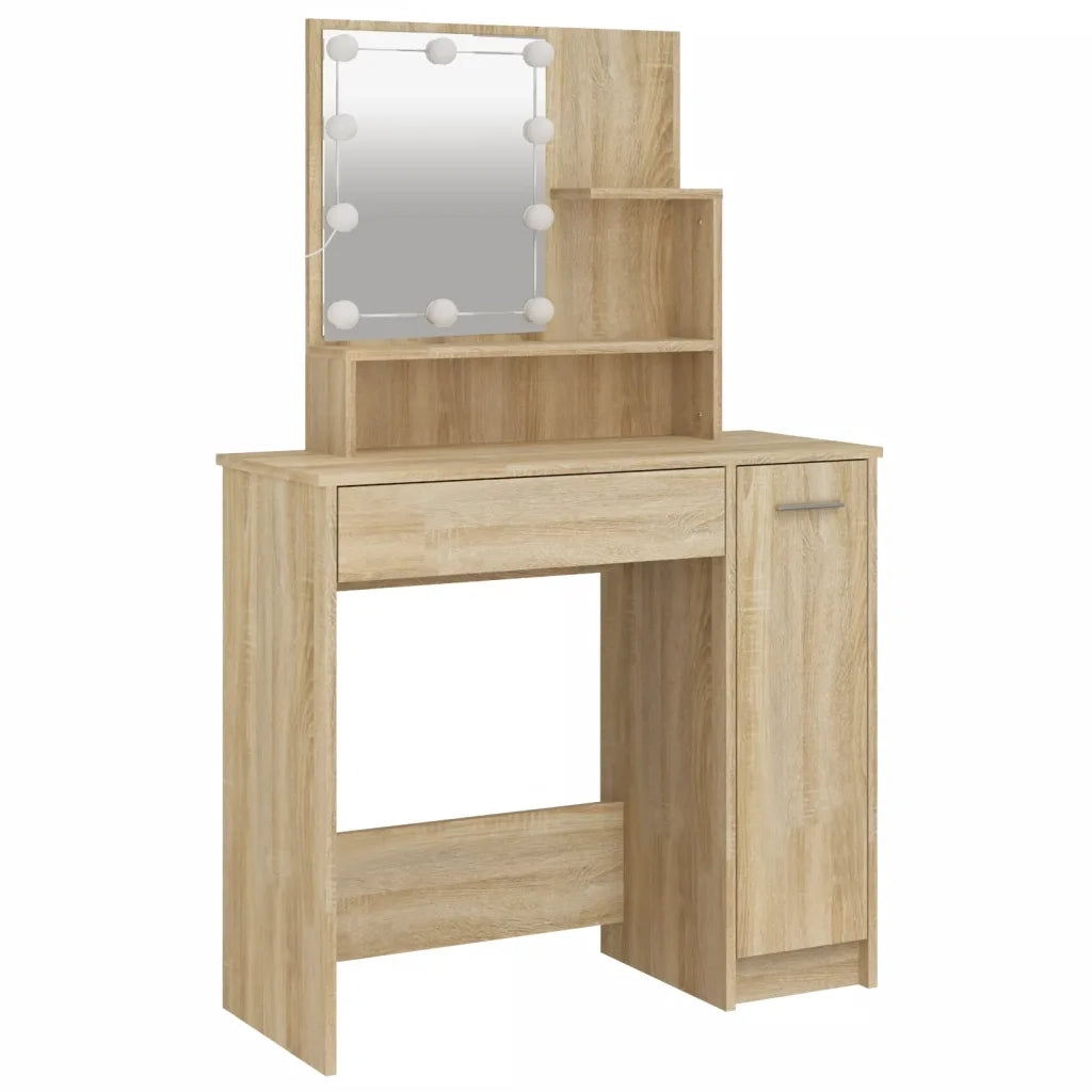 Set Tavolo da Toeletta con LED Rovere Sonoma Legno Multistrato 3114117