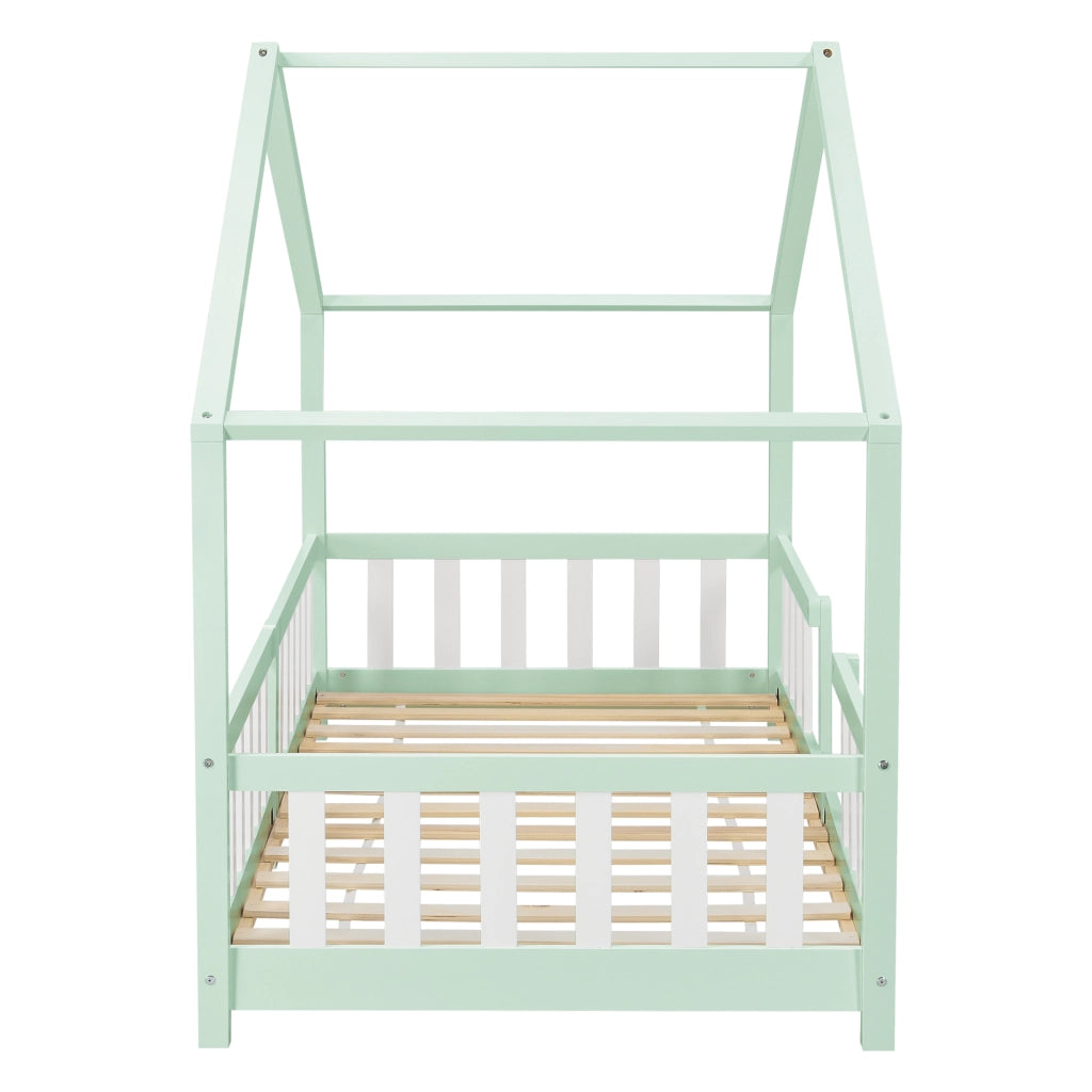 Letto per Cameretta Treviolo a Forma di Casetta 90x200 cm Menta / Bianco [en.casa]