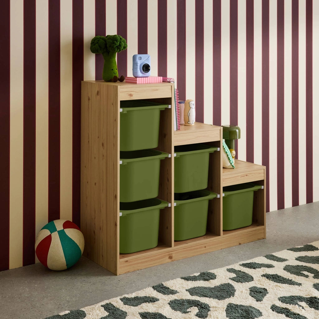 Mobile contenitore per bambini a scala con 6 contenitori, verde kaki