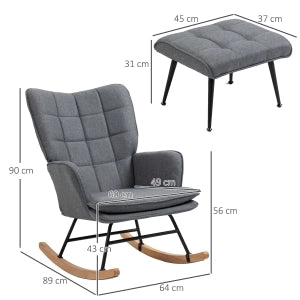 POLTRONA A DONDOLO con poggiapiedi 64x89x90 cm Grigio