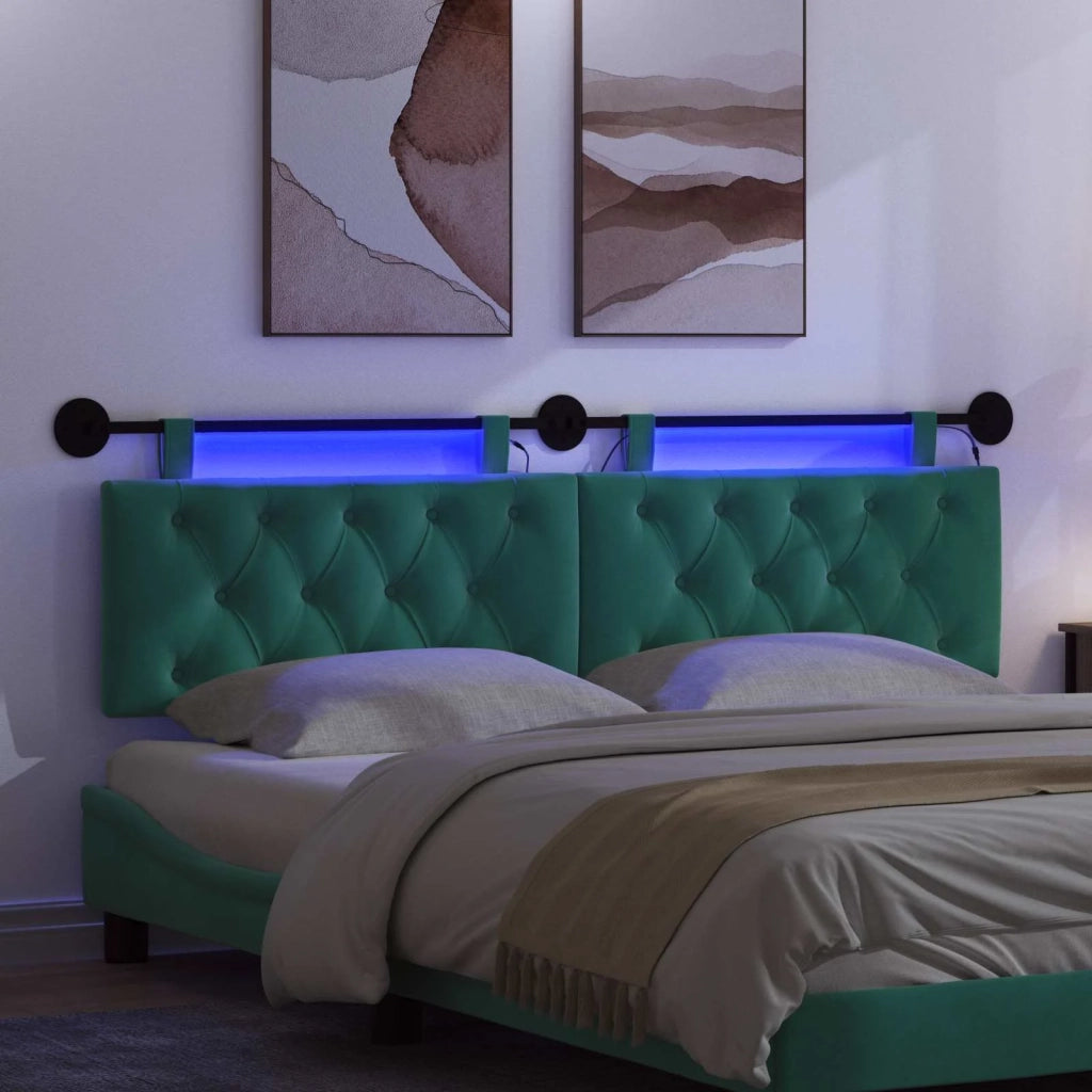 Testiera sospesa Con luce LED Turchese Velluto 3424676