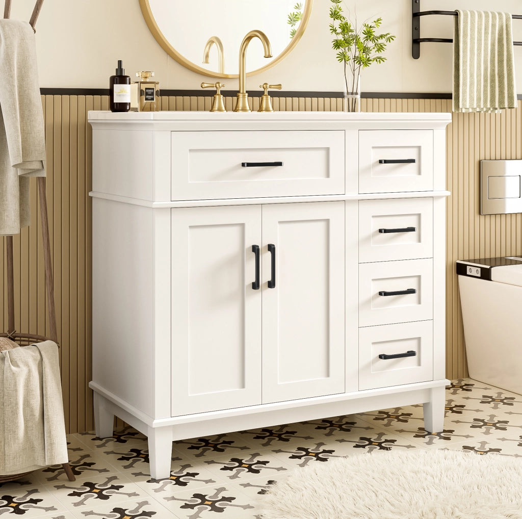 Mobile bagno freestanding bianco con lavabo in ceramica e 4 cassetti