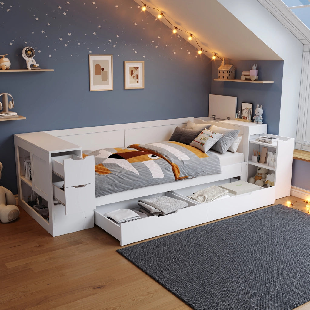 Letto singolo per bambini 90x200 cm con cassetto e comodino