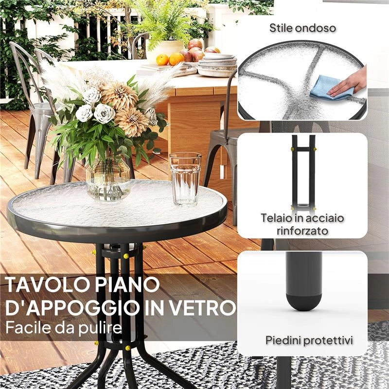 SET DA GIARDINO 3 PEZZI CON 2 SEDIE DA GIARDINO 54X71X93 CM E TAVOLINO ROTONDO Ø 60X71 CM IN ACCIAIO NERO
