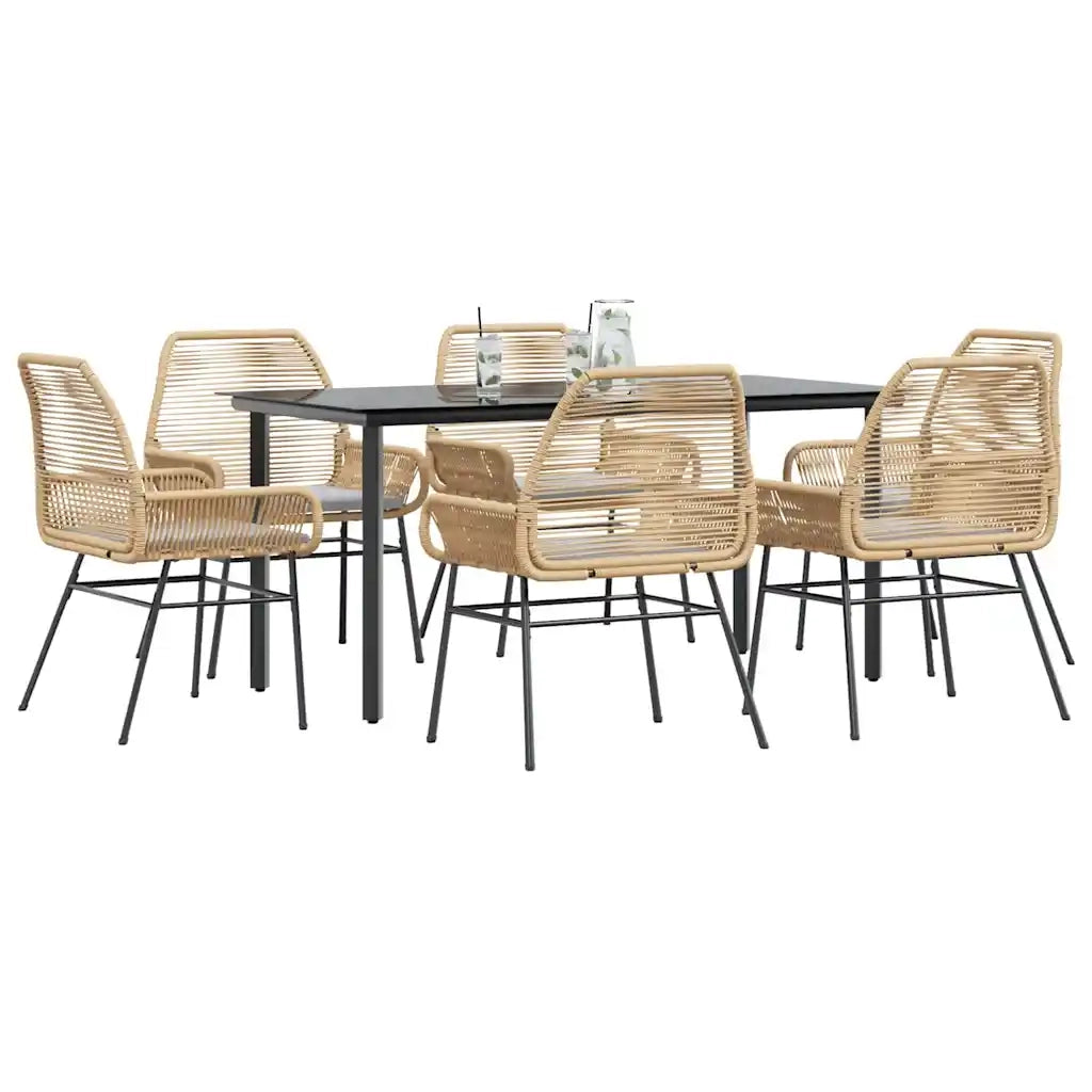 Set Pranzo da Giardino 7pz con Cuscini Marrone Polyrattan Vetro 3334573