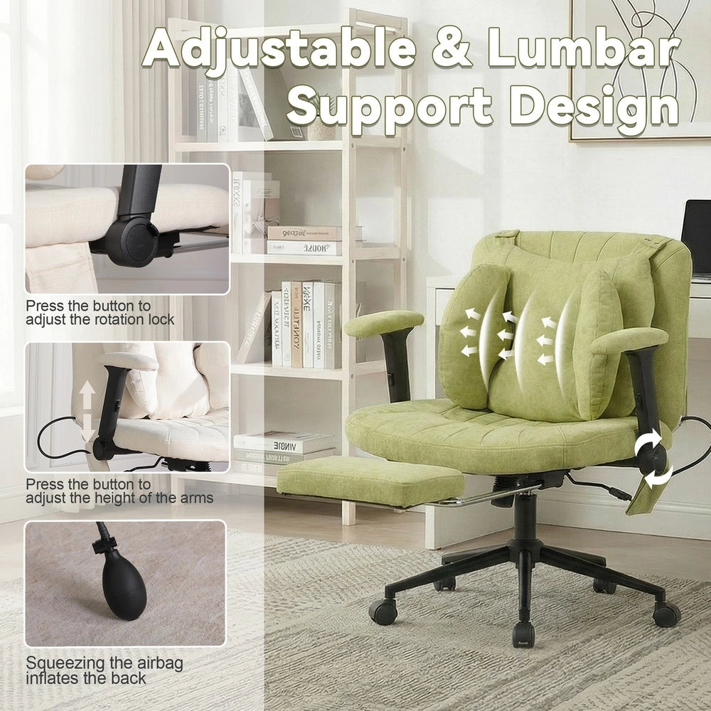 Poltrona da Ufficio Girevole con Poggiapiedi ¨C MINIMAL ¨C Verde, Braccioli, Regolabile