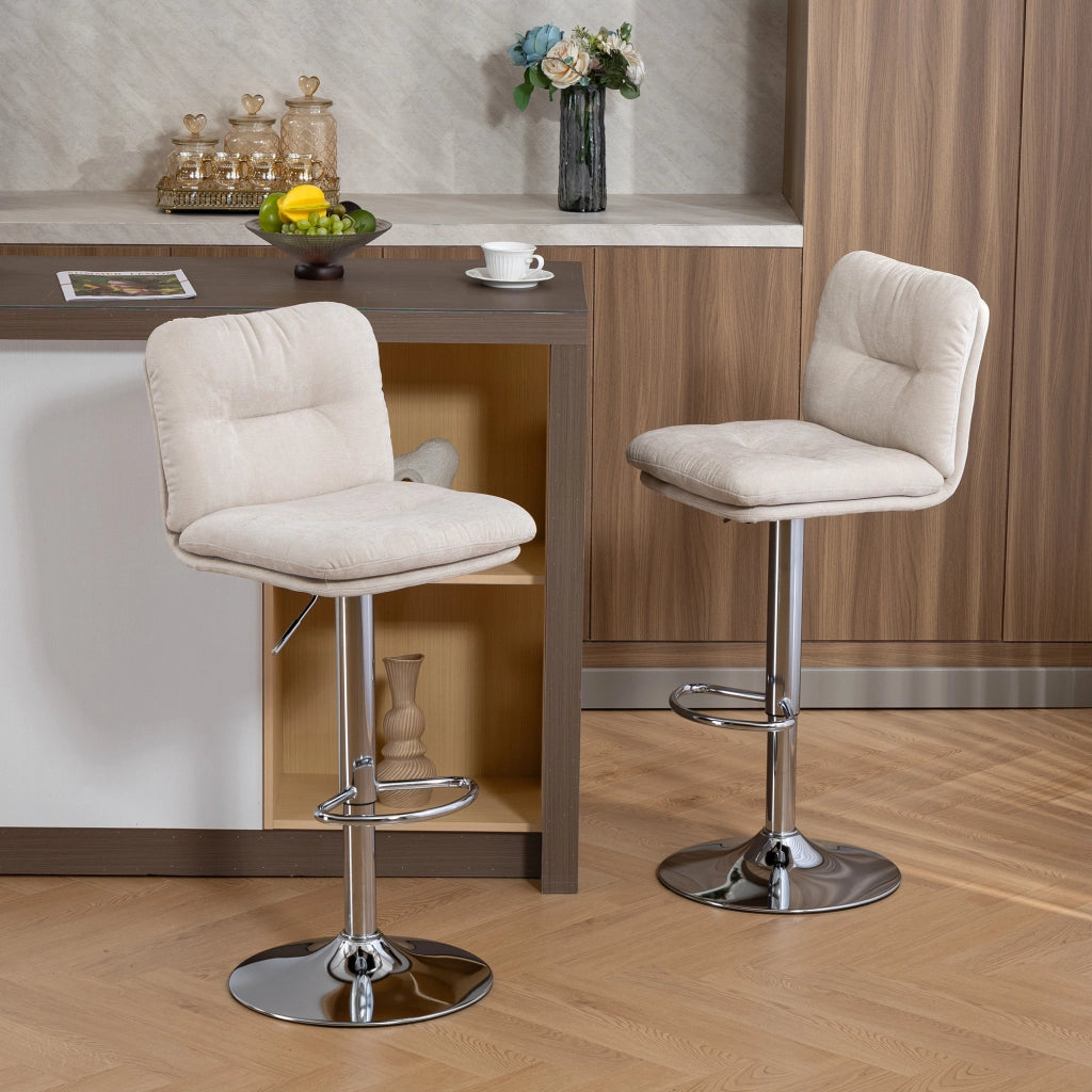 Sgabelli da Cucina con Schienale e Poggiapiedi Regolabili ¨C Zephmum ¨C Beige