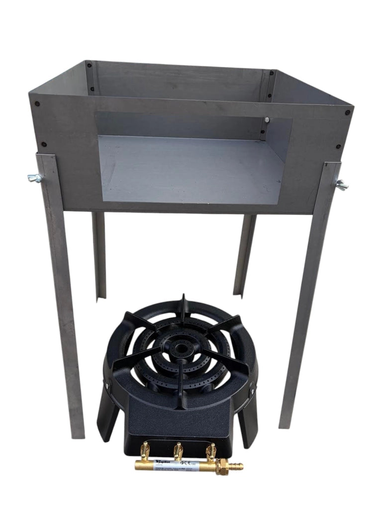 Supporto in Ferro per Fornellone a Gas, 41x41x63,5 cm H, Struttura con Gambe in Ferro CON fornellone 3 corone