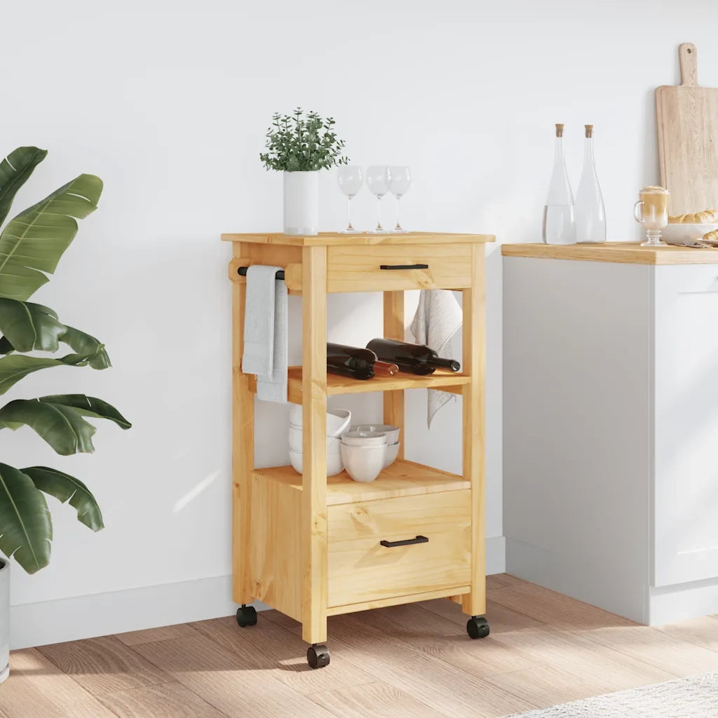 Carrello da Cucina-Scaffale per Cucina MONZA 48x40x88,5 cm in Legno Massello di Pino 621324