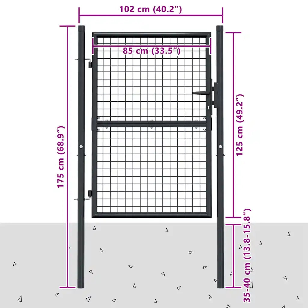 Cancello da Giardino in Rete di Acciaio Zincato 100x125 cm Grigio 145772