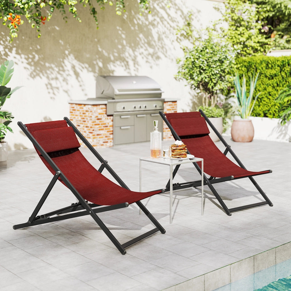Set 2 Sedie Pieghevoli Reclinabili ¨C zephmum ¨C Alluminio, 100x60x85 cm, Rosso
