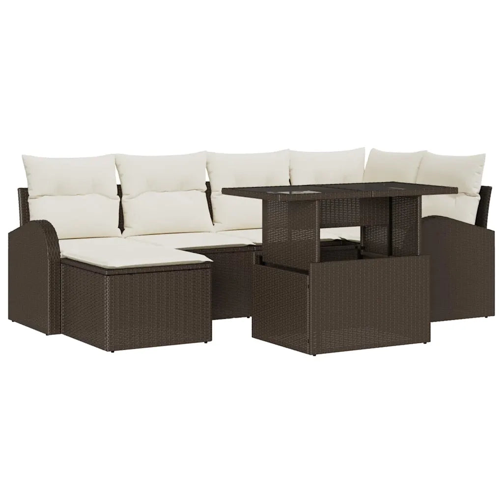 Set Divano da Giardino con cuscino 7 pcs Marrone e crema 3348674