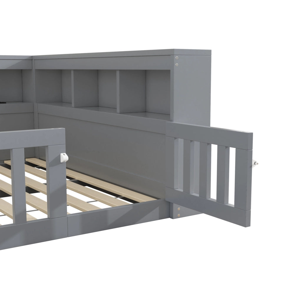 Letto da giorno 140x200 cm con vani portaoggetti; prese USB; truciolare e MDF; grigio