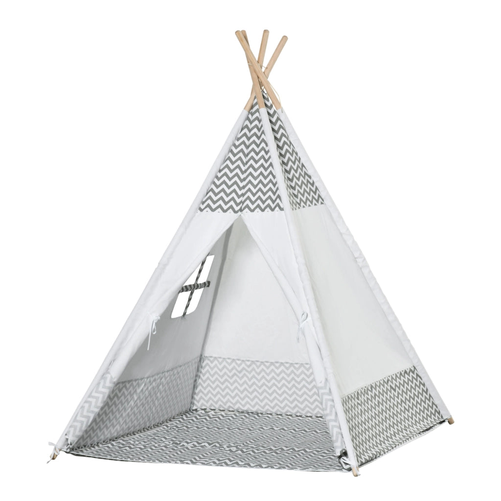 Casetta Tipi per Bambini in Legno con Ventana e Colchoneta ¨C Zephmum ¨C Grigio 120x120x155 cm
