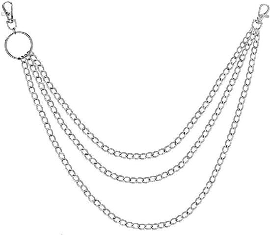 Cintura per pantaloni con 3 strati per stile hip hop - Cinturino per borse e portafoglio in acciaio inox con anello per chiave