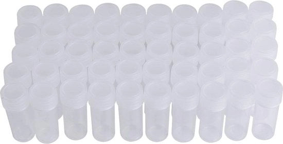 50 pezzi di flaconcino da 5 ml formato viaggio, contenitore trasparente di plastica mini con coperchio per piccoli oggetti.