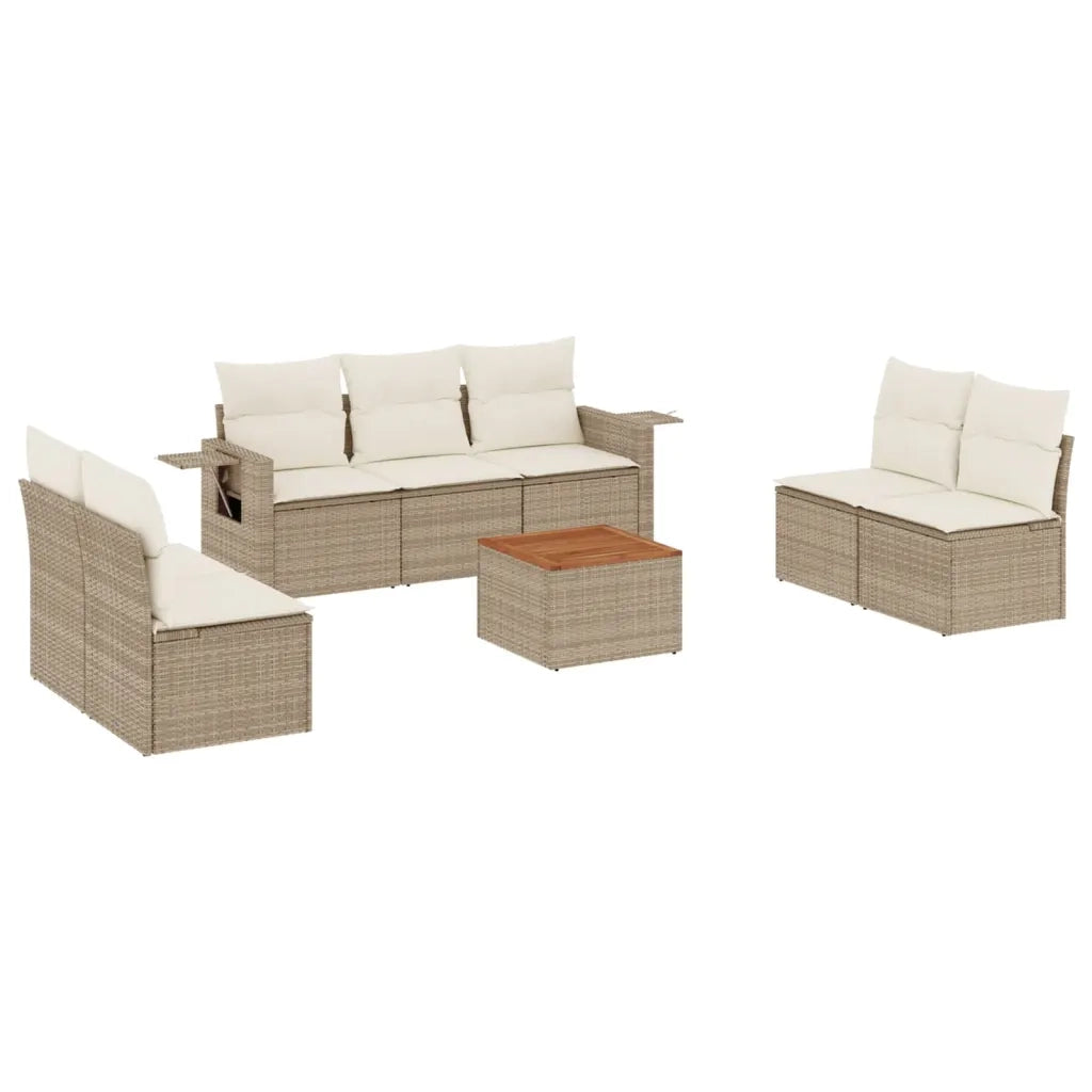 Set Divano da Giardino 8 pz con Cuscini Beige in Polyrattan