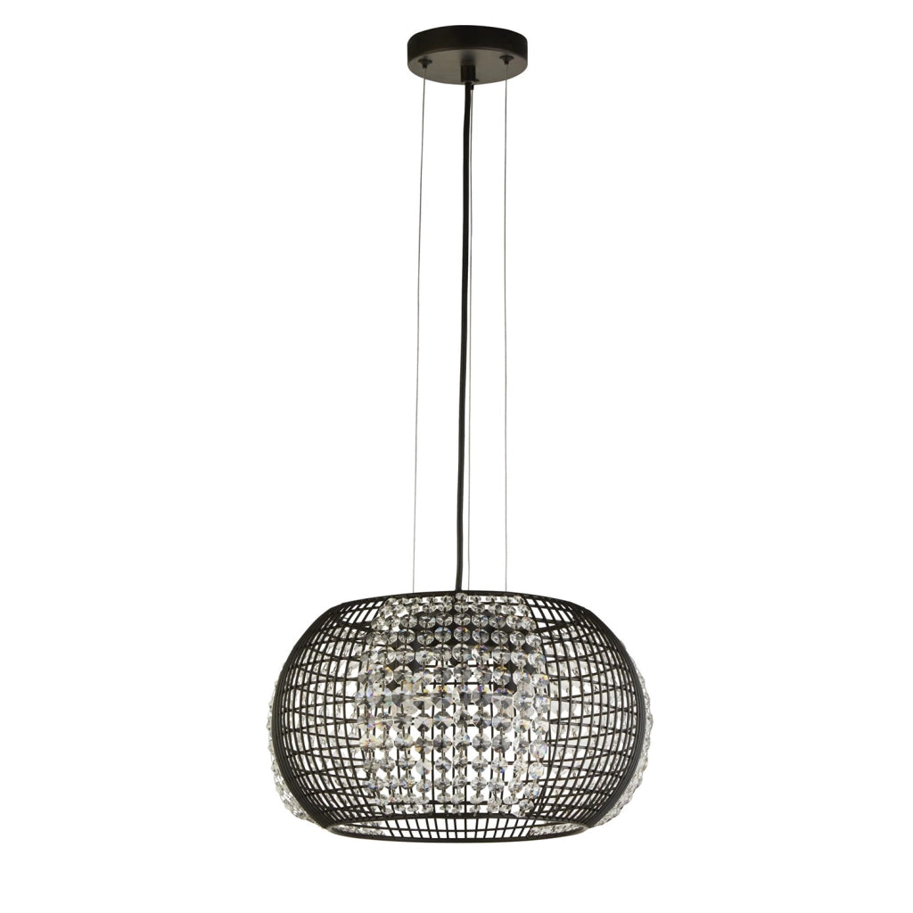 Lampadario Contemporaneo Cage Acciaio Nero Vetro Trasparente 4 Luci G9